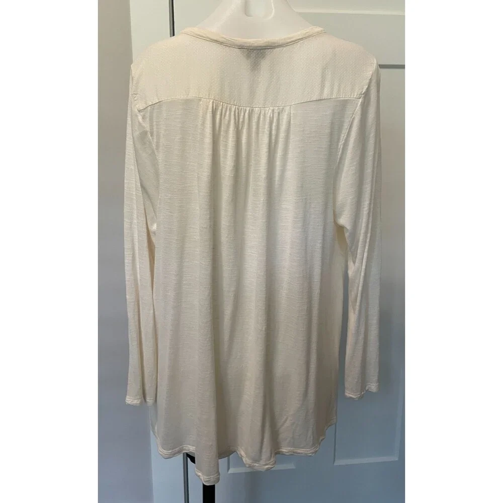 LUCKY BRAND Womens TOP Long Sleeve IVORY Mixed Media Size 1X